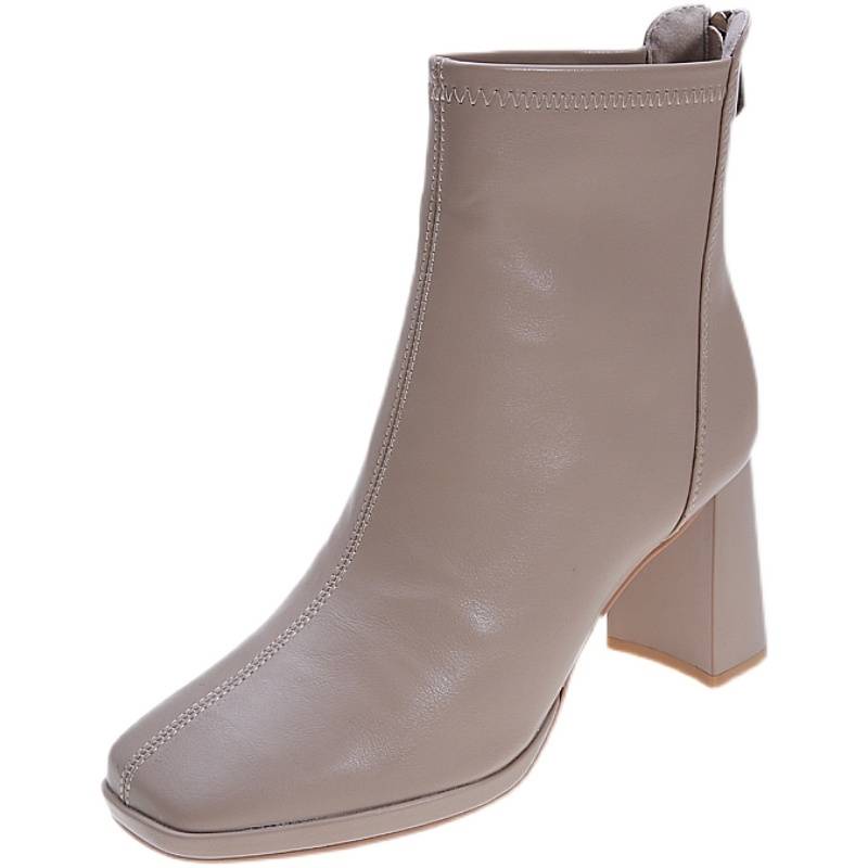 Giày Bốt Da Mềm Cao Gót Mũi Vuông Kiểu Anh Thời Trang Mùa Thu Cá Tính