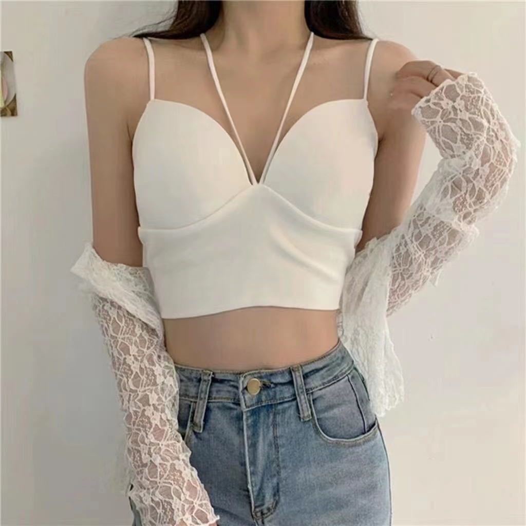 Áo Lót Latex Lụa Mỏng Cổ Chữ V Khoét Sâu Không Gọng Hở Lưng Gợi Cảm