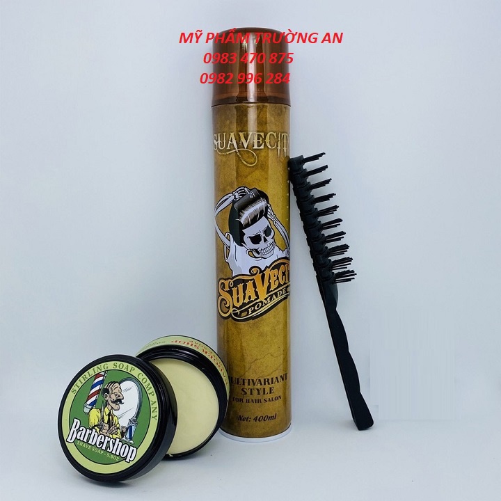 Combo Gôm Xịt Tóc Giữ Nếp Suavesito 400ml + Sáp Vuốt Tóc Barber Shop