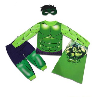 BỘ HÓA TRANG NGƯỜI XANH HULK DÀI TAY CHO BÉ - tặng phụ kiện áo choàng mặt nạ