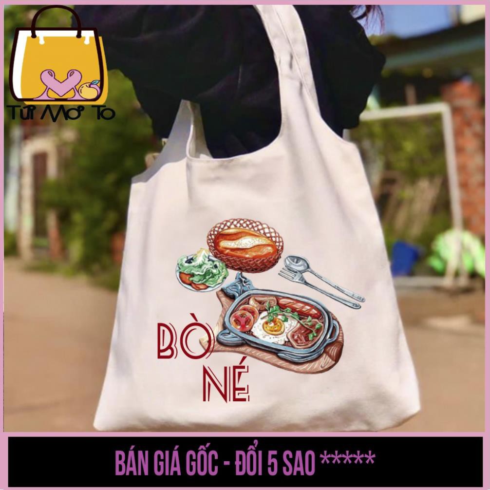 Túi tote, túi vải canvas, có khóa kéo in hình ẩm thực, các món ăn đặc sắc - Túi Mơ To store