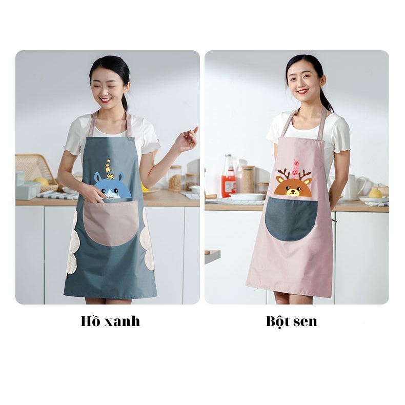 Tạp Dề Nữ Nam Chống Nước Chống Dâu Có Lau Tay Cạnh Sườn in Hình Dễ Thương