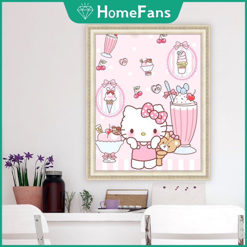 Bộ Tranh Đính Đá 5D Tự Làm 40x50cm Hình Hello Kitty Trang Trí Nhà Cửa