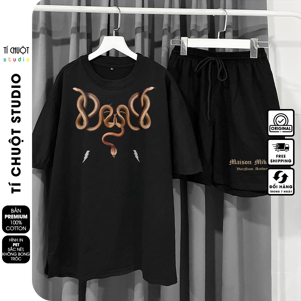 Bộ quần áo nam nữ Mikenco Rắn , set bộ thể thao unisex cotton mặc nhà mùa hè - Tí Chuột Studio