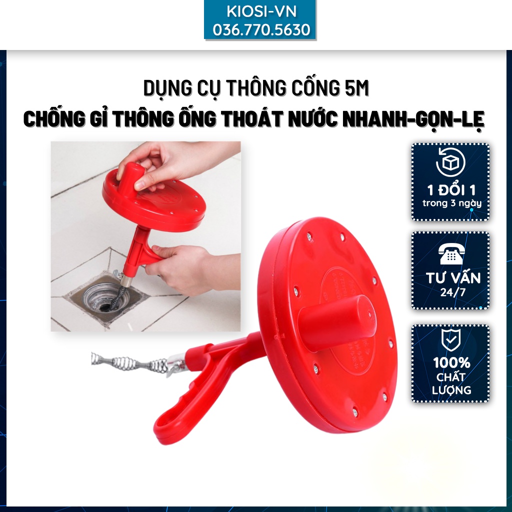 Thiết bị Thông Tăc Bồn cầu, Dụng cụ thông cống Dây 5M Bọc Thép Chống Gỉ Thông Ống Thoát Nước Hữu Ích