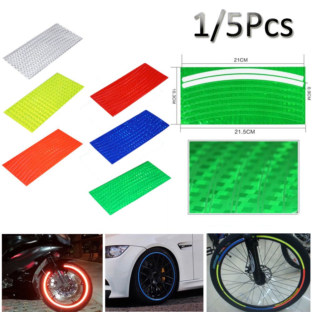 Set 1 / 5 Miếng Dán Phản Quang Chống Thấm Nước Nhiều Màu Sắc Trang Trí Vành Bánh Xe Máy / Xe Đạp Diy