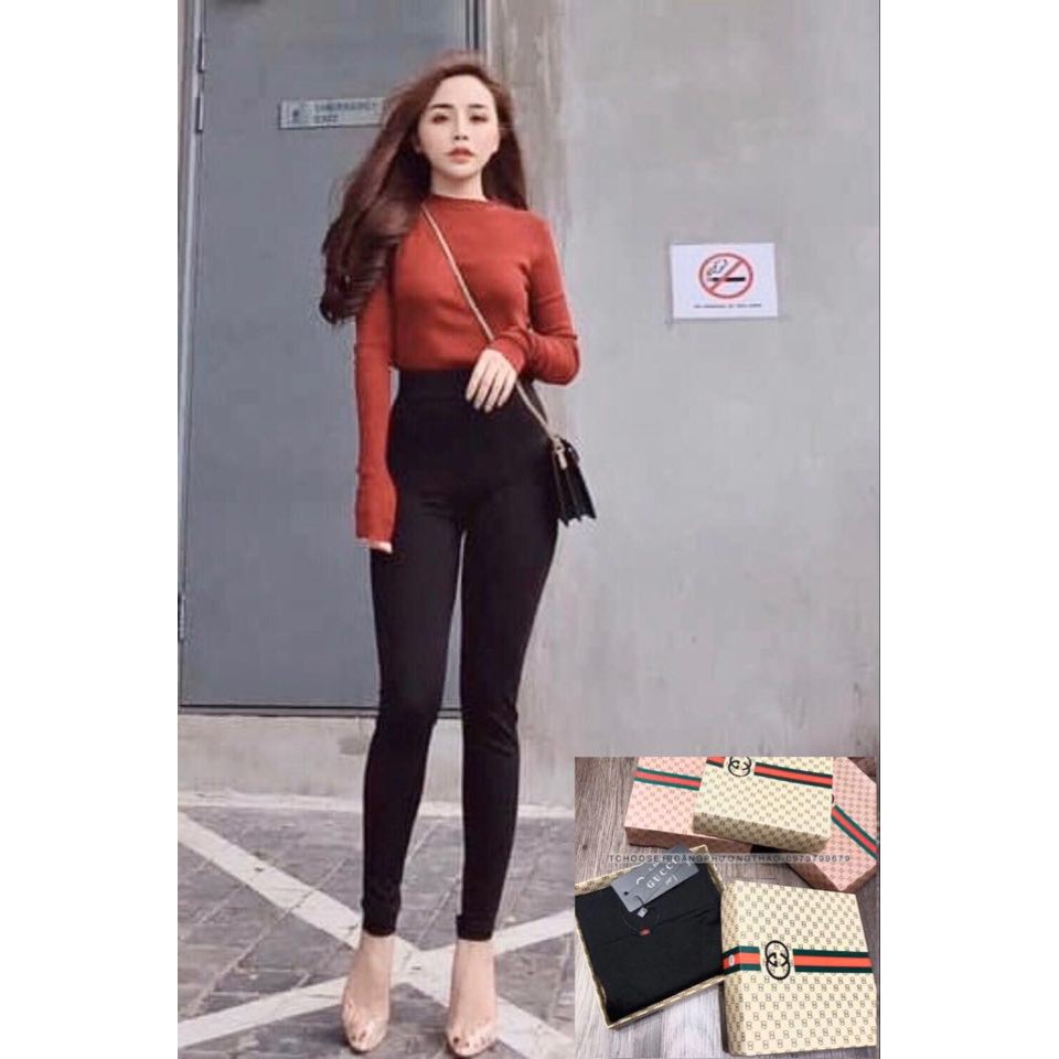 Quần legging nữ cạp cao fullbox chất cotton co giãn dáng ôm phong cách hàn quốc