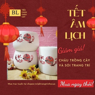 chậu Dán Decal Hạnh Phúc Trồng Cây Để Bàn size lớn - Chậu Sứ Bát Tràng trồng cây cảnh để bàn, cây trang trí, sen đá