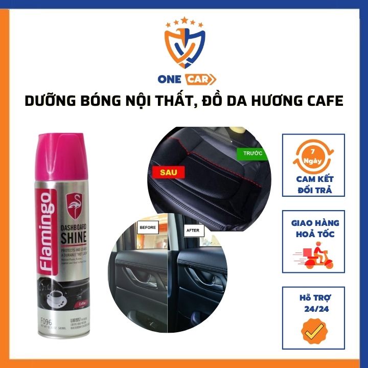 Bình xịt dưỡng bóng nội thất và đồ da hương cafe - Hàng chính hãng Flamingo F096 500ml - ONECAR