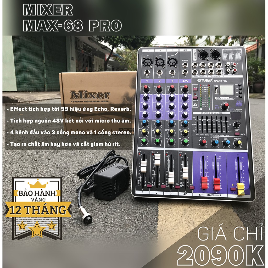 Mixer Yamaha Karaoke  Gia Đình Quán Bar Club Hội Trường Live Stream Cao Cấp Max 68 Pro Bluetooth 100 Hiệu Ứng Vang