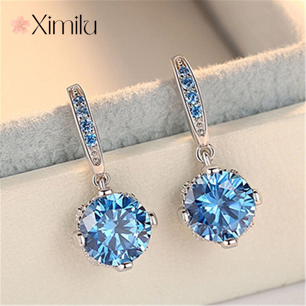 Bông Tai Dạng Móc Đính Pha Lê Xanh Đơn Giản Dễ Phối Đồ