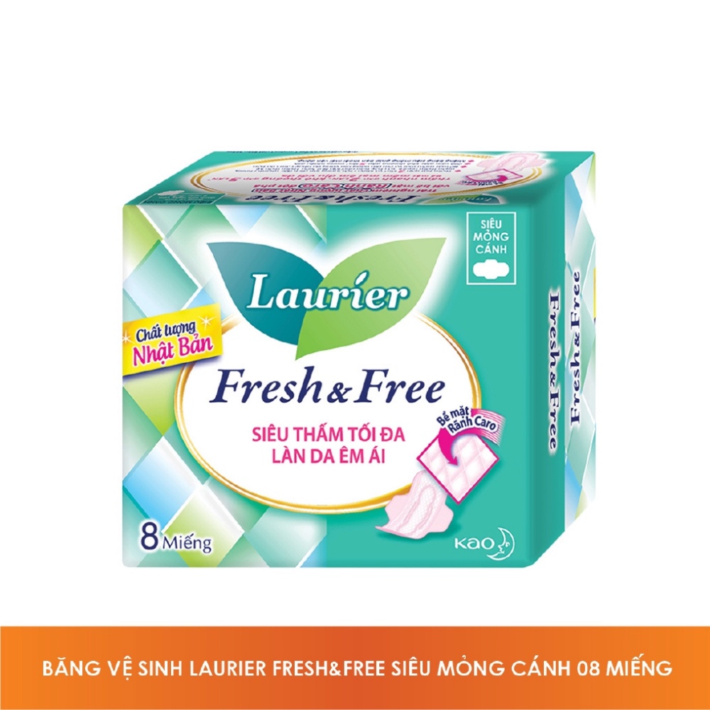Băng vệ sinh Laurier Fresh&amp;Free Siêu Mỏng Cánh 08 miếng 22cm