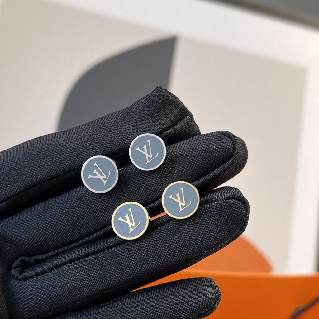 LOUIS VUITTON Khuyên Tai Tròn Bằng Thép Titan In Logo LV Thời Trang