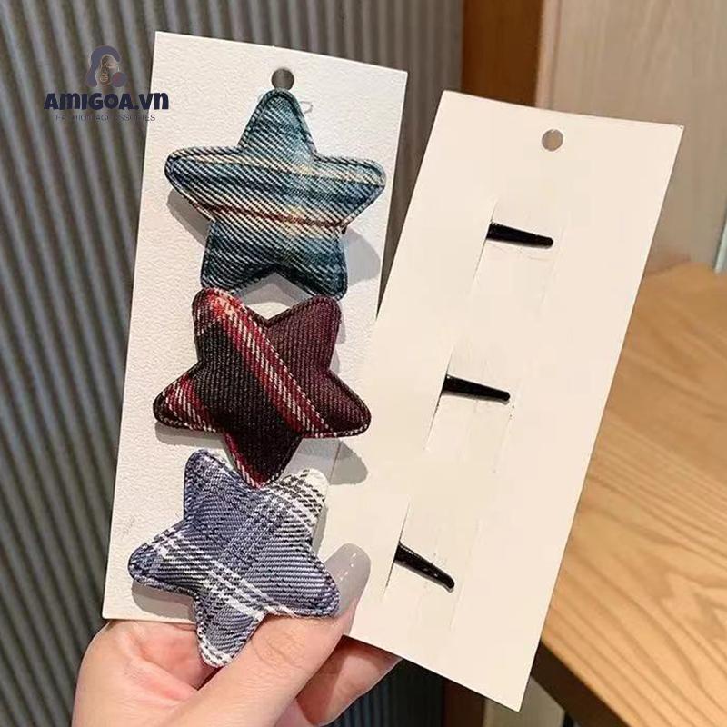 Kẹp Tóc Vải Kẻ Sọc Đính Ngôi Sao Dễ Thương