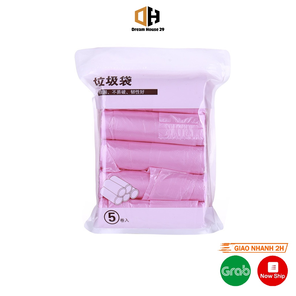 Túi đựng rác chất liệu nilon 1 túi 5 cuộn 100 chiếc sử dụng 1 lần, nhiều màu kích thước túi 53cm x 40cm