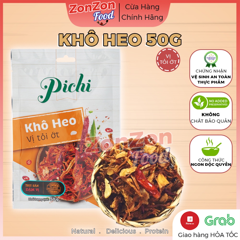 Khô heo vị tỏi ớt đồ ăn vặt Pichi gói 50g dai ngon đậm đà ZonzonFood