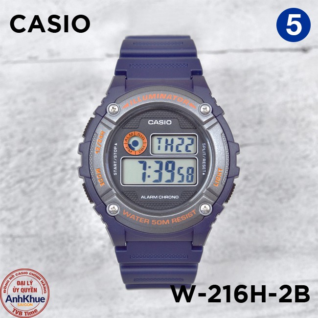 Đồng hồ nam dây nhựa Casio Standard chính hãng Anh Khuê W-216 Series (43mm)