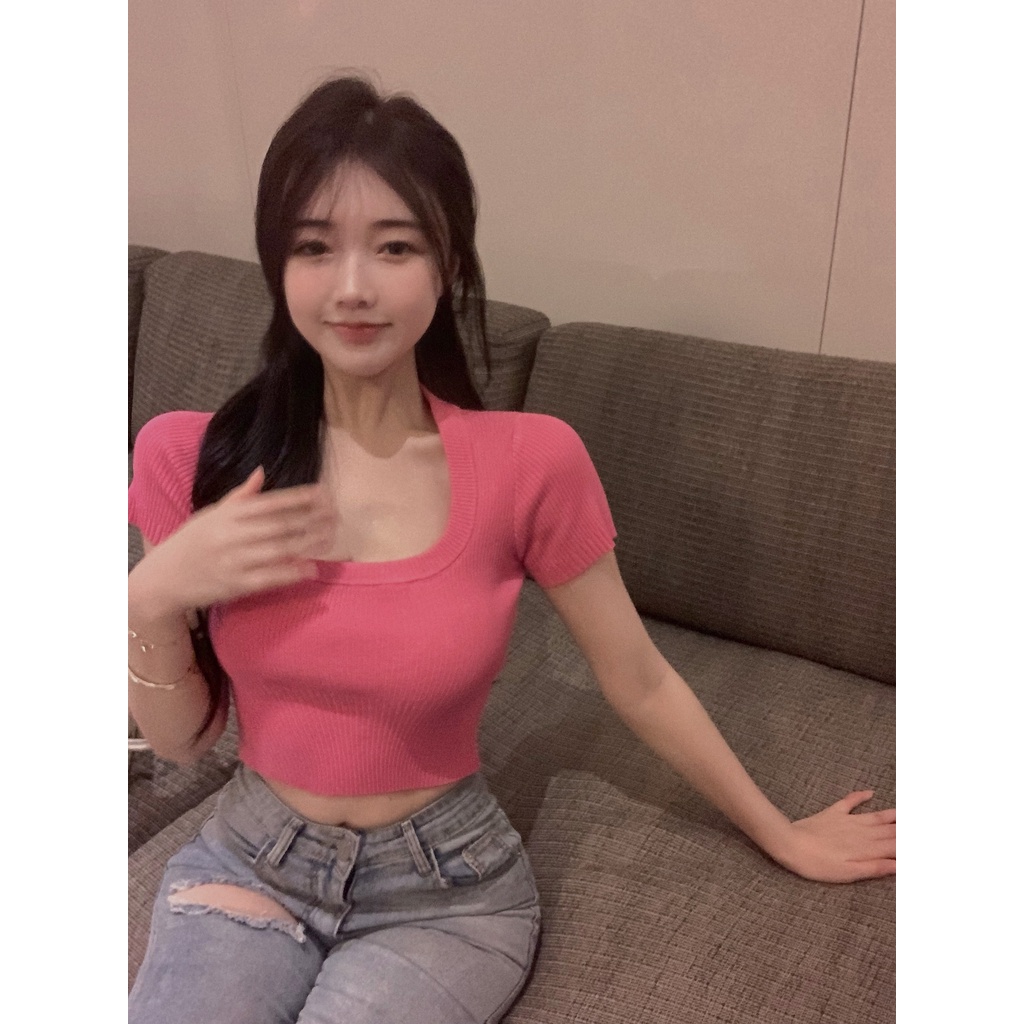 Áo Thun Dệt Kim Mỏng Tay Ngắn Phong Cách Thời Trang Hàn Quốc