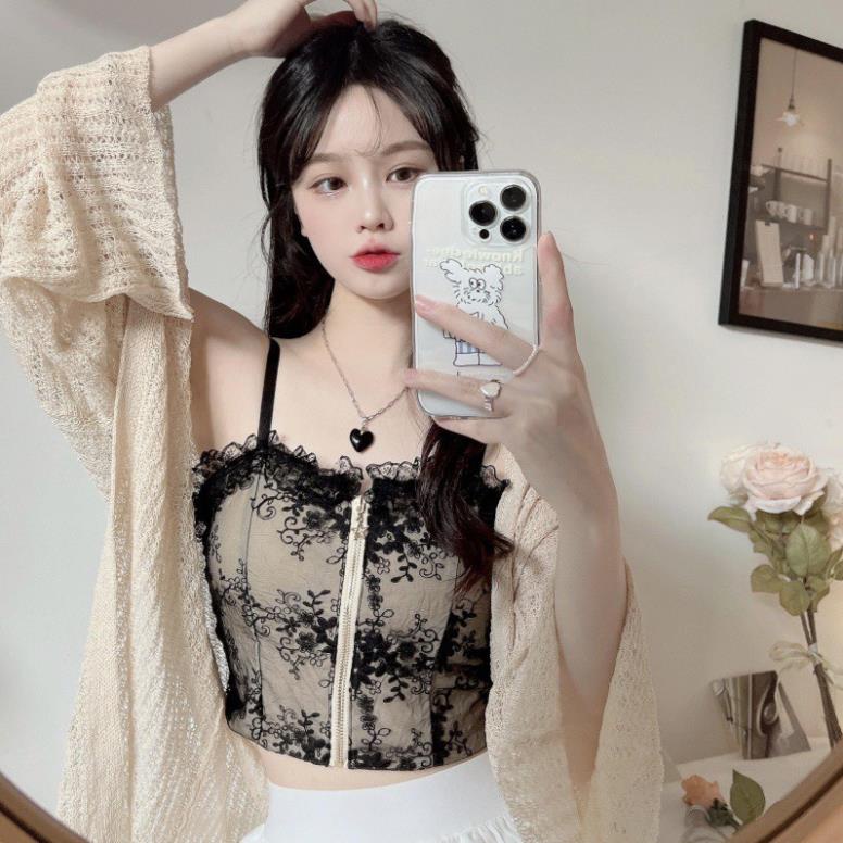 Áo lót bầu - áo Bra chụp ảnh bầu 2 dây corset ren thêu hoa khóa kéo sang chảnh 2210