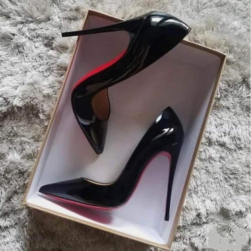 Cao gót cổ diển đen bóng cao 11-12cm - giày Cao gót Calla
