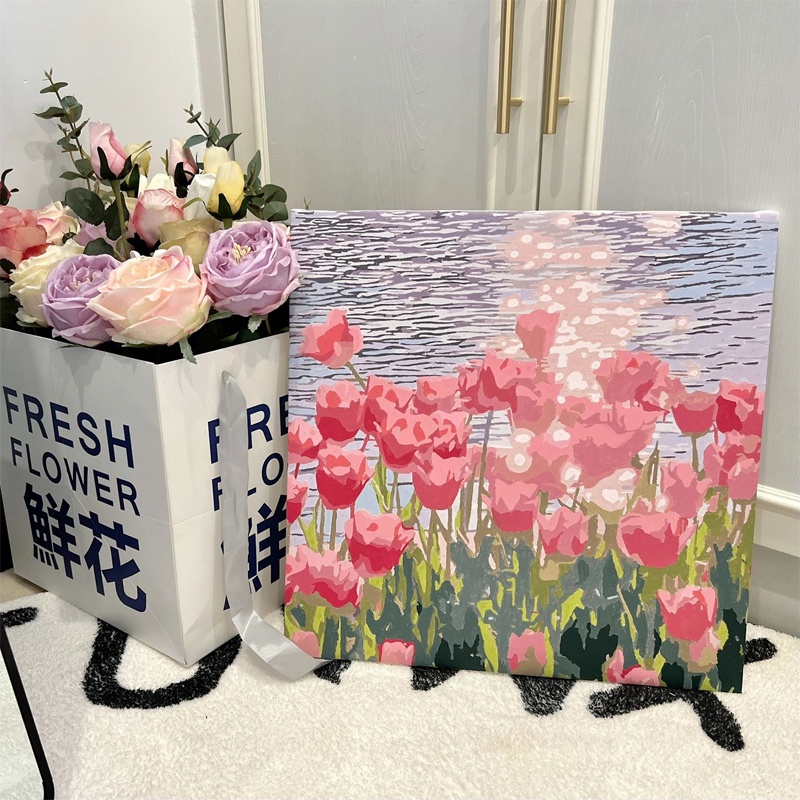 Bộ Tranh Sơn Dầu 20 * 20 / 30 * 30cm Tự Làm Hình Hoa tulip Trang Trí Nhà Cửa