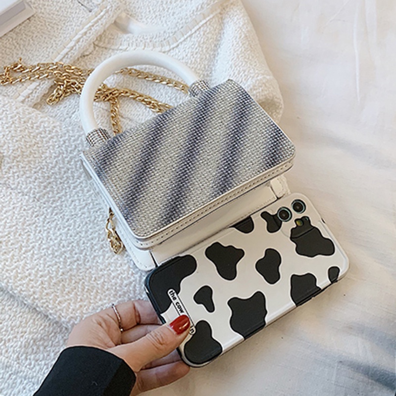 Túi Đeo Vai Hình Vuông Nhỏ Màu gradient Đính Kim Cương Giả Phong Cách Hàn Quốc Cho Nữ