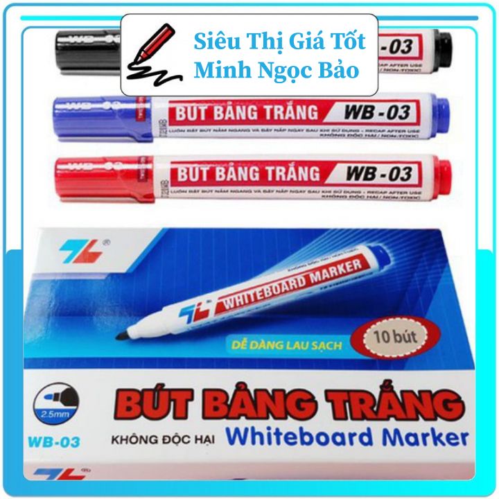 Bút Lông Viết Bảng Trắng Xóa Được sét hộp 10 chiếc Bút Dạ Mực Xanh Đen Đỏ Loại To Tiện Dụng An Toàn