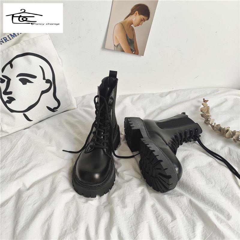 Giày Bốt Martin Mỏng Màu Đen Phong Cách Đường Phố Thời Trang Xuân Thu Cá Tính Cho Nữ