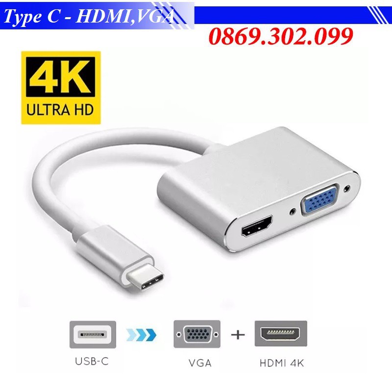 [Mã ELHACE giảm 4% đơn 300K] Cáp chuyển đổi USB Type C sang HDMI và VGA