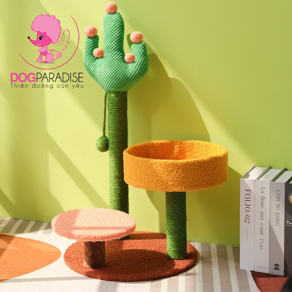 Trụ cào móng cho mèo hình xương rồng kèm 5 quả bóng nhỏ giúp mèo giảm stress 36*27*37cm - Dog Paradise