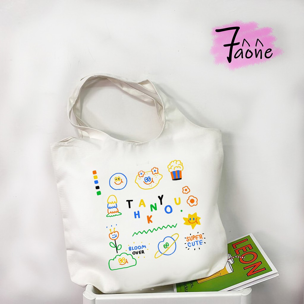 Túi Vải Quai Tròn Sắc Màu Cute Có Túi Con Tote Vải Canvas