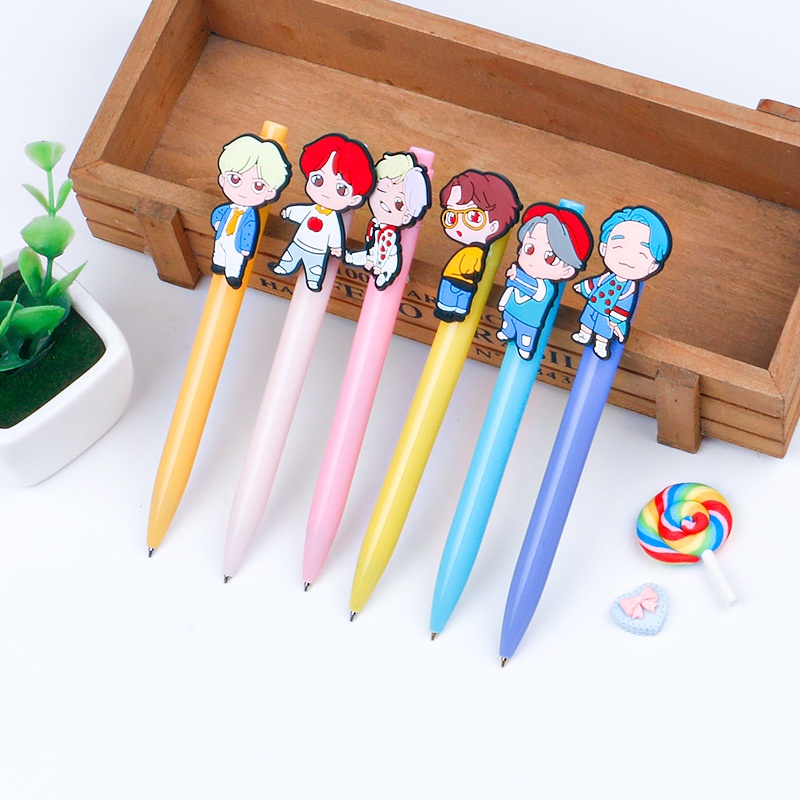 Bút Mực gel Mềm Hình BTS Hoạt Hình Dễ Thương Cho Học Sinh
