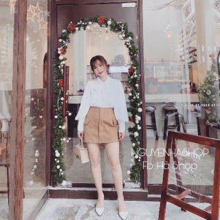 Sét áo sơ mi cổ nơ tay bồng