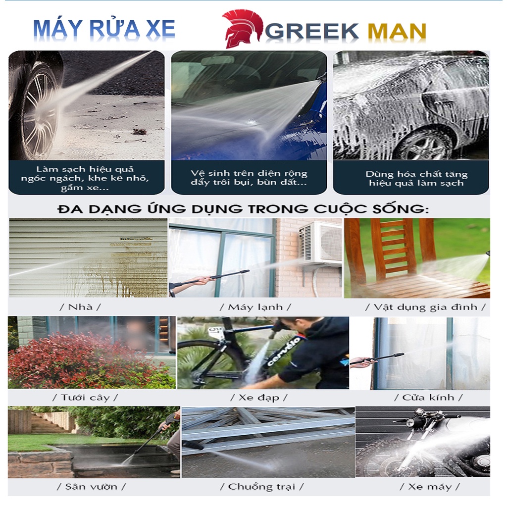 Máy Rửa Xe GreekMan 3200W không chổi than chống nước BẢO HÀNH 24 THÁNG