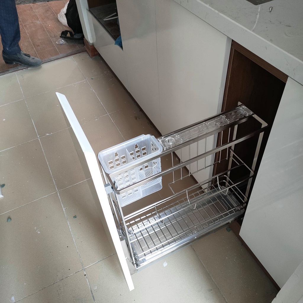 Kệ đựng dao thớt inox bóng nan dẹt - Phụ kiện kệ giao thớt cho tủ bếp dưới