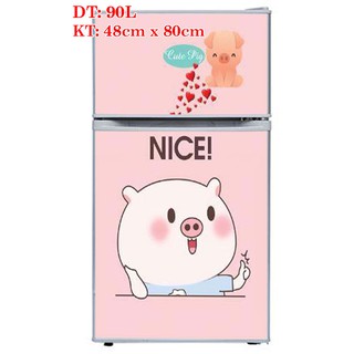 Decal trang trí tủ lạnh 90L mẫu Pig cute siêu đẹp bền chống thấm cực tốt