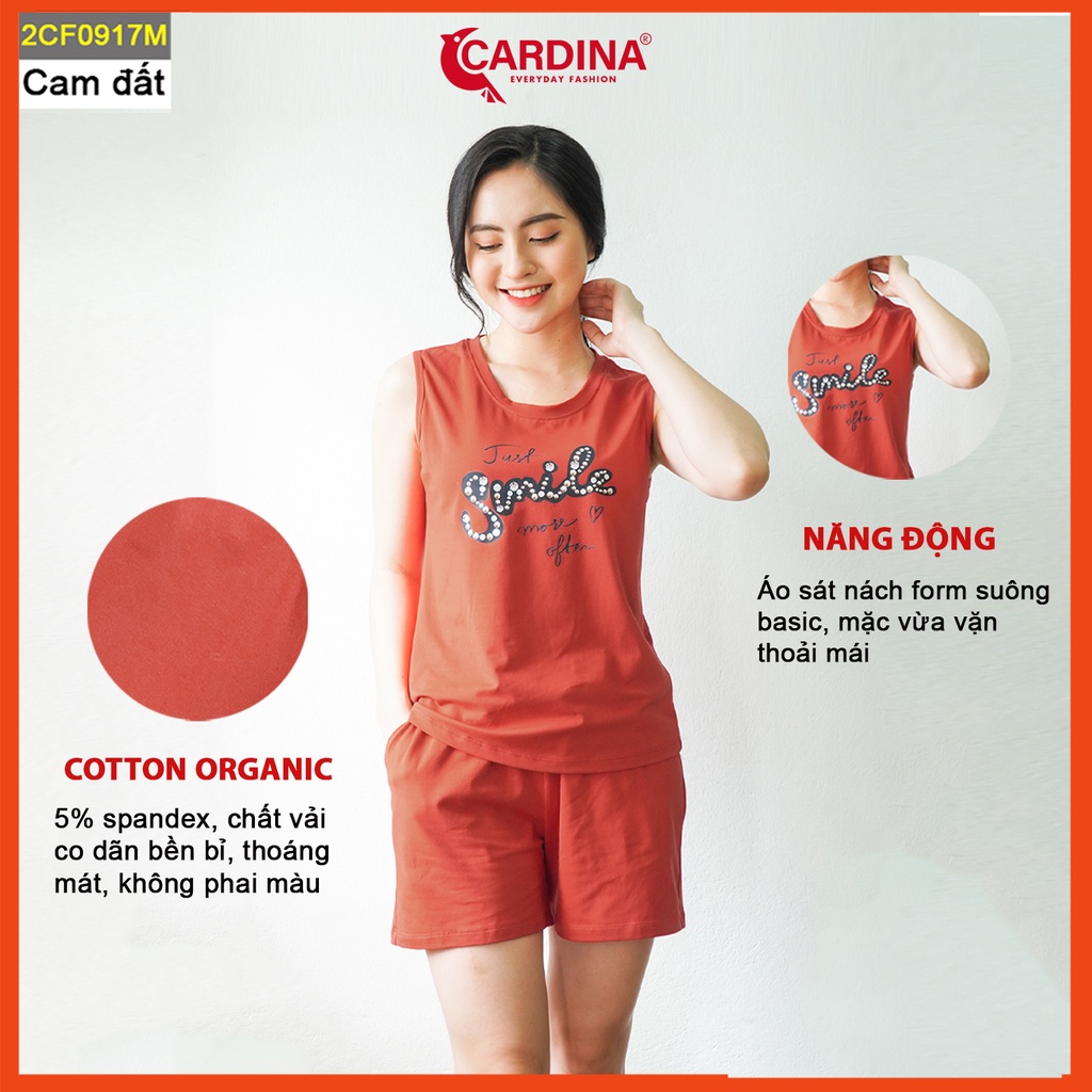 Đồ bộ nữ CARDINA chất cotton Nhật cao cấp quần đùi áo sát nách co giãn 4 chiều thoáng mát 2CF09