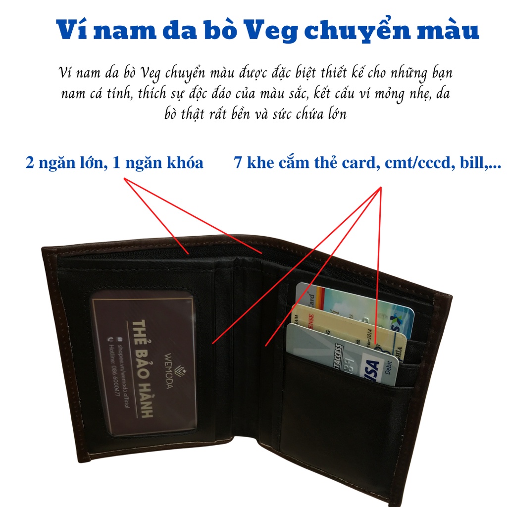 Ví Nam WEMODA chất liệu da bò thật bảo hành 24 tháng