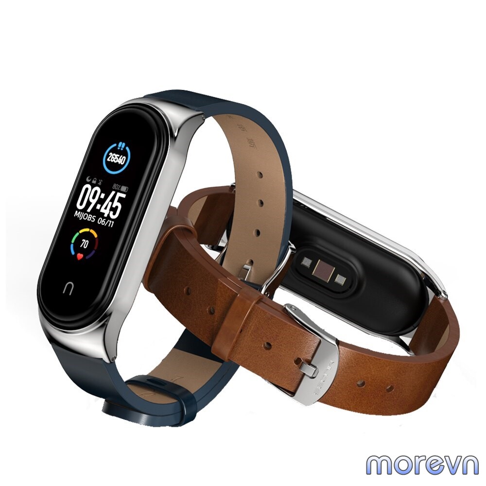 Dây đeo da bò viền cong CS Mi band 5, miband 6 chính hãng Mijobs - dây đeo thay thế mi band 6, miband 5 da bò CS