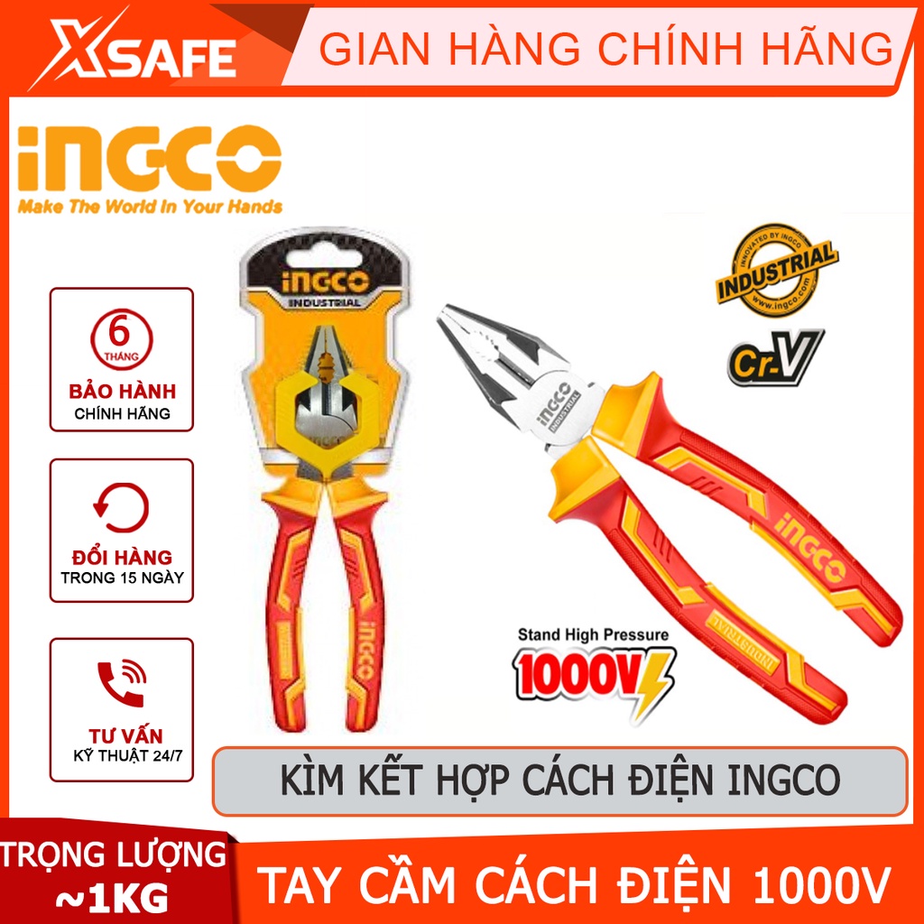Kìm cắt Ingco | Kìm Cắt Công Nghiệp Kích thước 6-7inch/160-180mm Đầu kềm được đánh bóng và chống gỉ, dùng để cắt, kẹp
