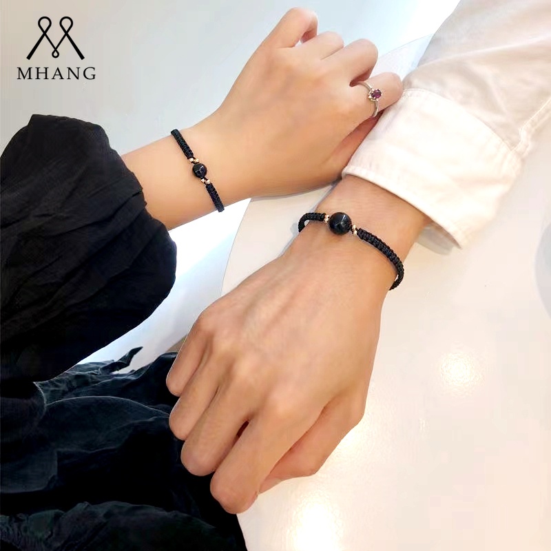 Vòng Tay Bện Dây Đỏ Đính Đá Obsidian Lãng Mạn Thời Trang Cho Cặp Đôi