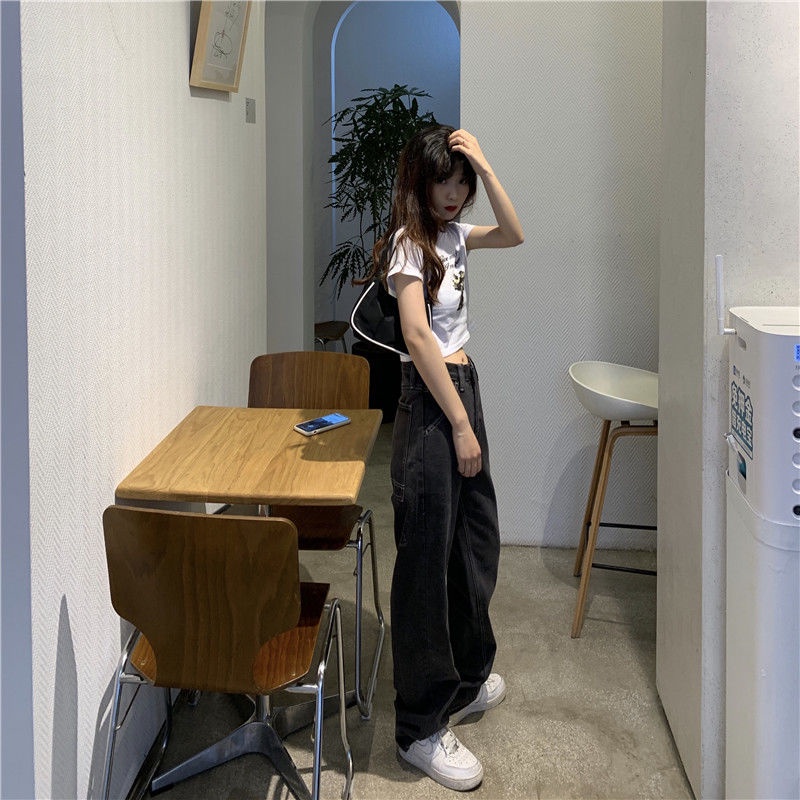 Quần jean dài ống rộng XIAOZHAINV lưng cao thời trang vintage cho nữ