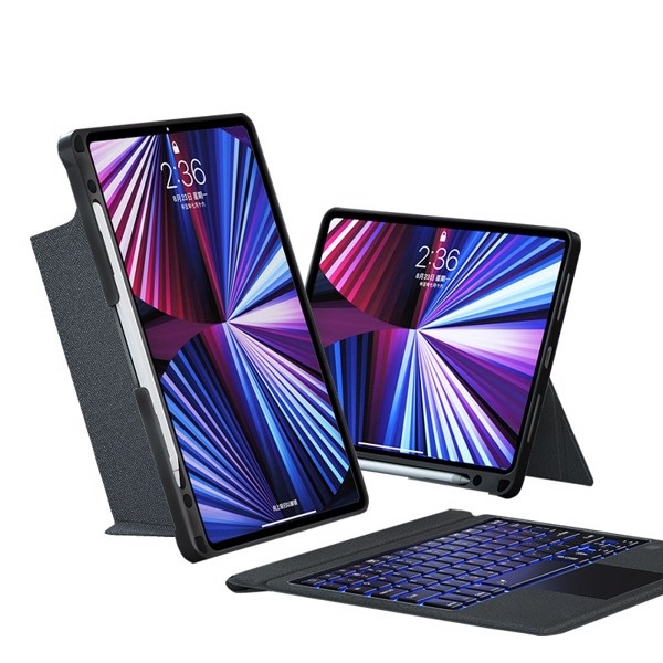 Bàn phím Bluetooth cho IPad-WiWu Mag Touch, kèm bao da, có touchpad tích hợp case hít từ tính, touchpad có đèn bàn phím
