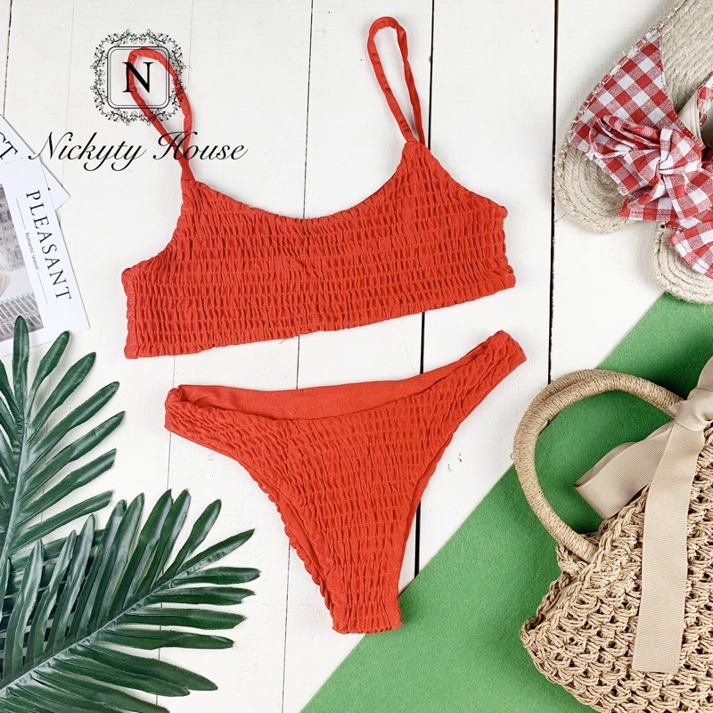 Bikini vải xếp thun xếp ly,quần khoét hông | BigBuy360 - bigbuy360.vn