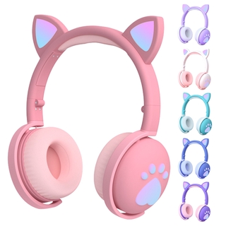 Tai Nghe Bluetooth Không Dây Hình Tai Mèo Dễ Thương Có Đèn Led
