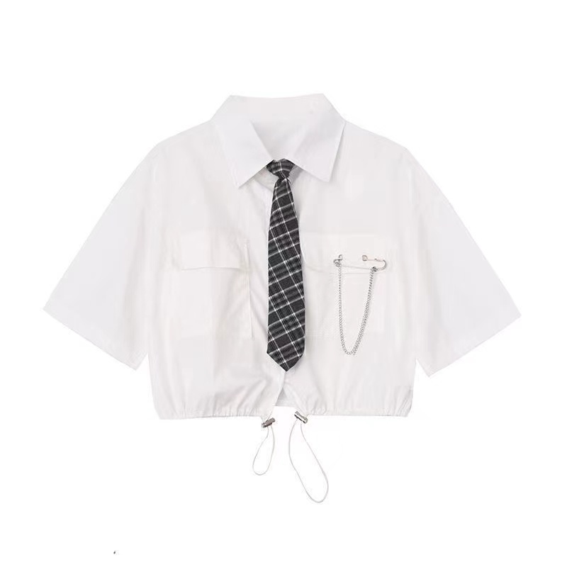 Set Áo Sơ Mi Ngắn Tay Và Chân Váy Lưng Cao Phong Cách Hàn Quốc Mới Cho Nữ