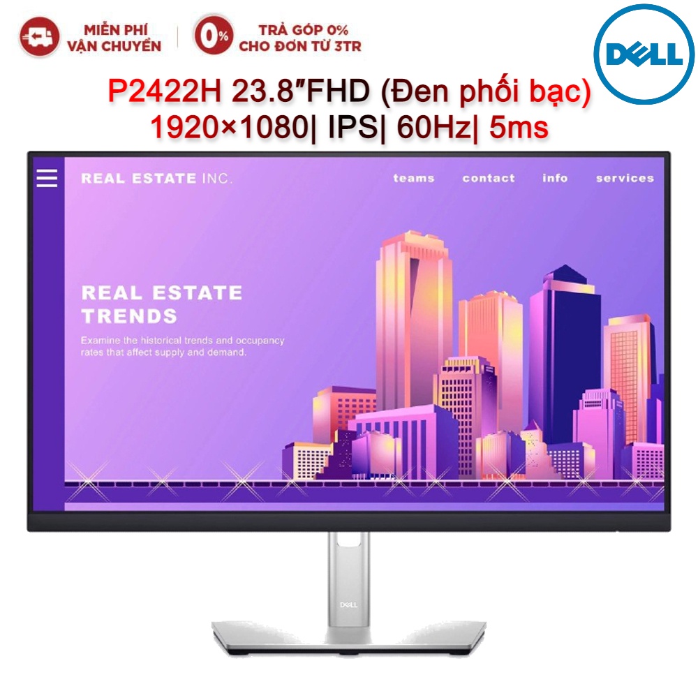 Màn hình máy tính LCD DELL P2422H 23.8″FHD 1920×1080| IPS| 60Hz| 5ms (Đen phối bạc)