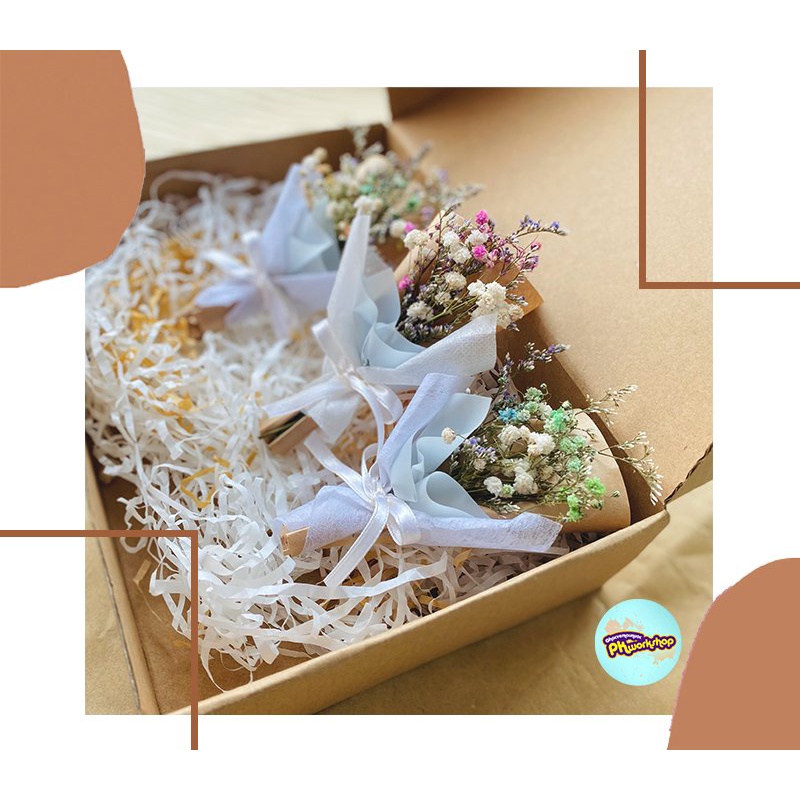 Bó hoa khô mini trang trí, decor hộp quà tone Xanh Min