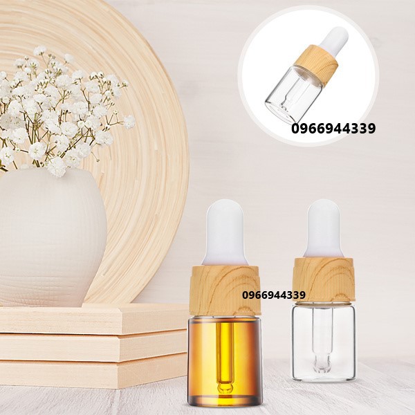 MỚI VỀ- Chai thủy tinh bóp giọt 3ml 5ml 10ml 15ml 20ml 30ml nắp vân gỗ nhiều màu đựng tinh dầu, serum nước hoa dưỡng da