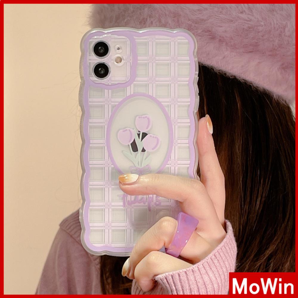 iPhone Case Silicone Soft Case Clear Case Wave Shockproof Camera Cover Protection Purple Tulip Flower Compatible For iPhone 13 Pro Max iPhone 12 Pro Max iPhone 11 iPhone 7 Plus iPhone xr